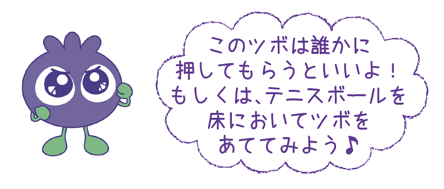 このツボは誰かに押してもらうといいよ！もしくは、テニスボールを床においてツボをあててみよう♪